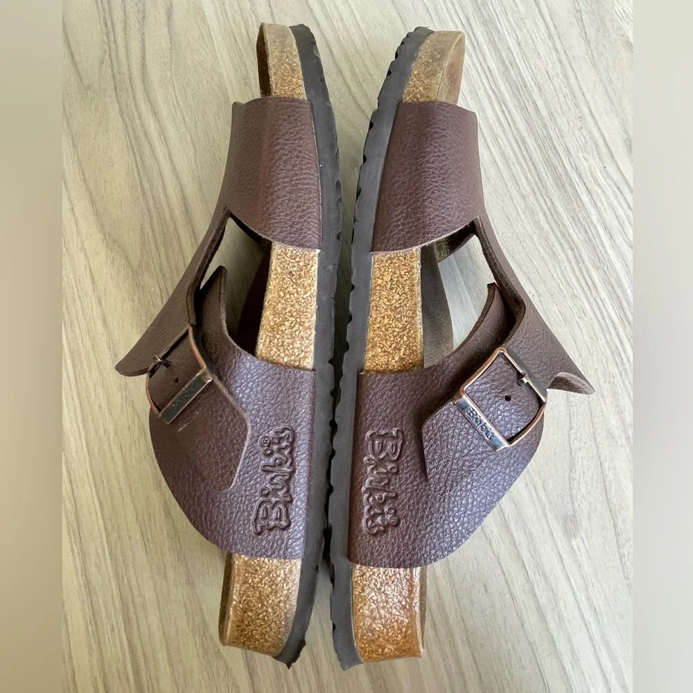Birkis Men's Brown Leather Slide Sandals